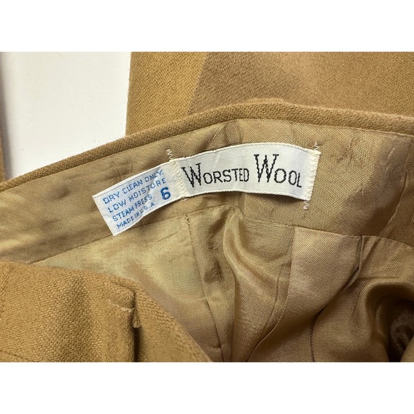 Vintage 70s High Waisted Trousers Camel Brown Wool Women's Tailored Pants Sz 4 - Picture 8 of 9